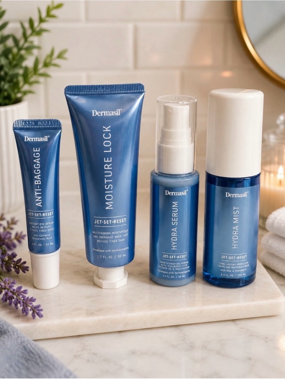 🆕🪷 DERMASIL “JET•SET•RESET” 4-PIECE COMPLETE COLLECTION. BRAND NEW!